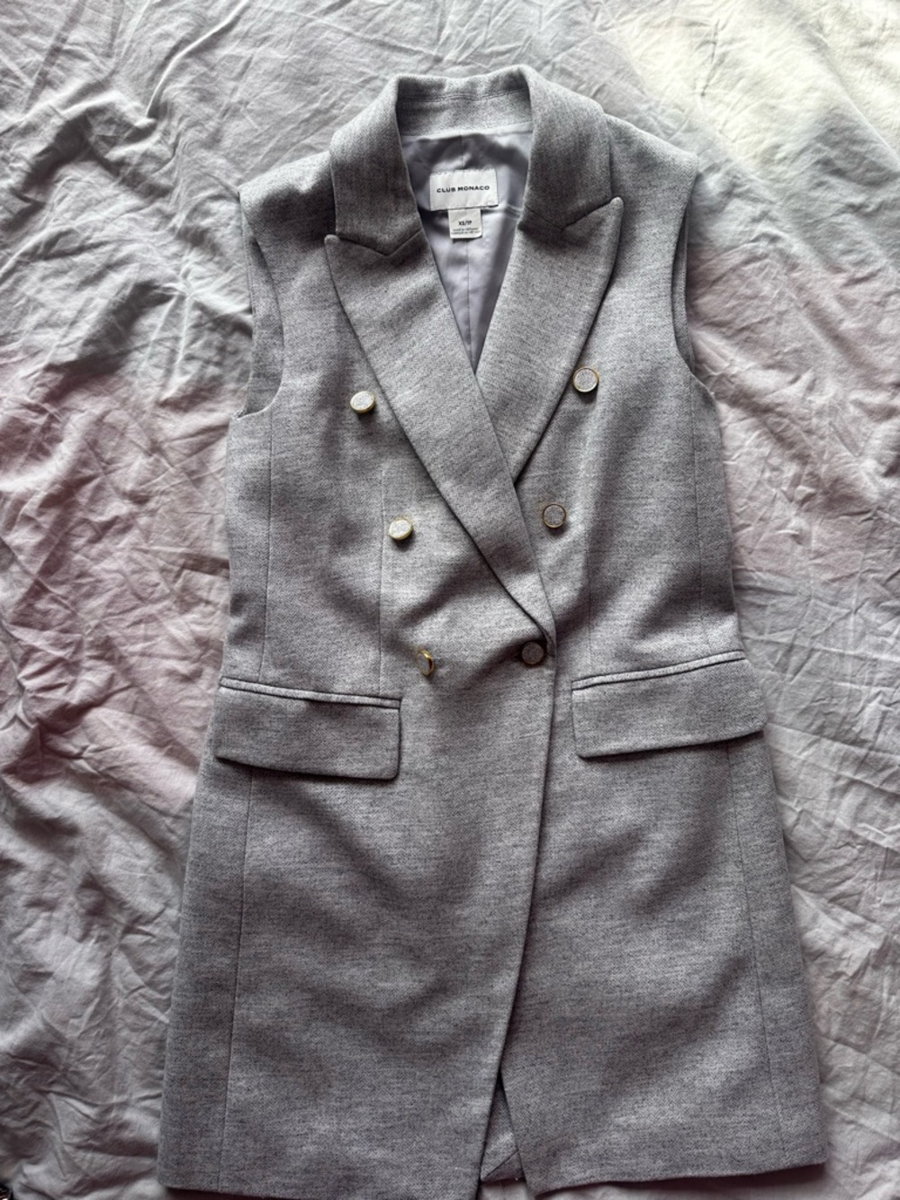 Club Monaco Grey Double Breasted Long Vest Blazer Tailored XS - Picture 14 of 14